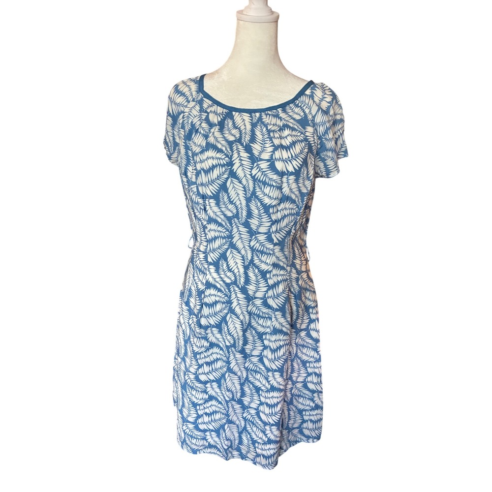 Boden Blue White Fern Leaf Print Viscose Shift Dress WH779 Womens Size 6R